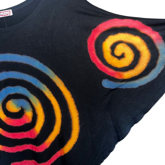Kokomo Unlimited Tie-Dye Black Poncho Top With Multicolor Spiral Design One Size - Picture 11 of 12
